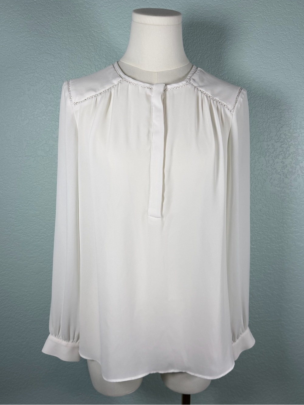 Banana Republic Ivory Long-Sleeve Pleated Yoke Blouse